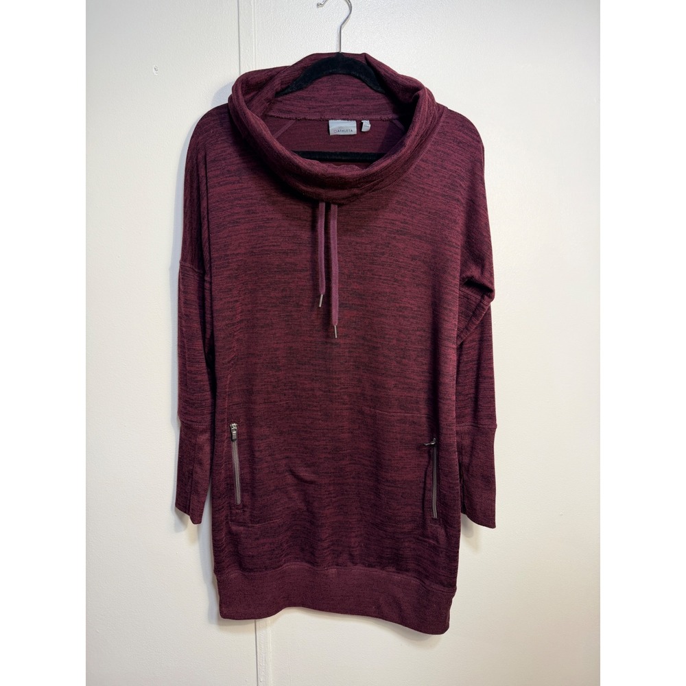 Athleta Sport It Long Sweater Tunic Dress Women Small Burgundy Cowl Neck